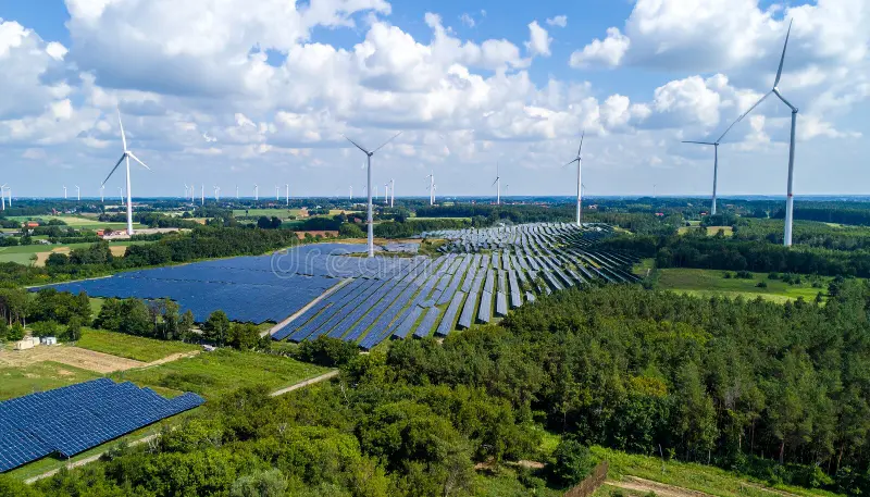 Principales sectores con potencial de crecimiento en los próximos años 2 parque de energia verde con paneles solares y turbinas eolicas al generado 377150438